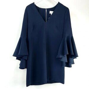 Milly Nicole Navy Italian Cady Bell Sleeve Shift Dress